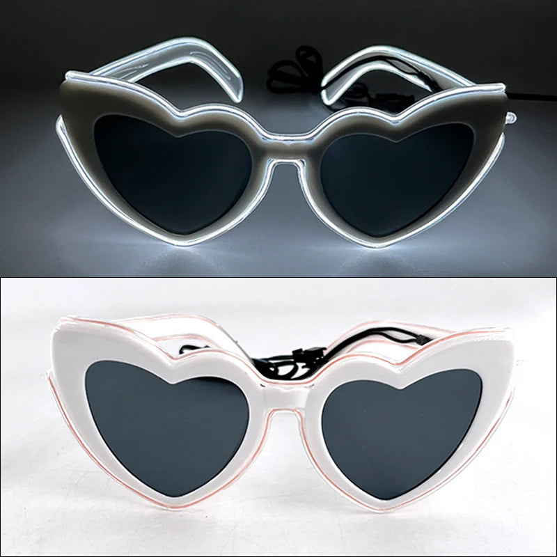 Light Up LED Glasses 5 Colors Heart Shape Glow Glasses Glow in The Dark Party Supplies Neon Party Favors for Kids Adults