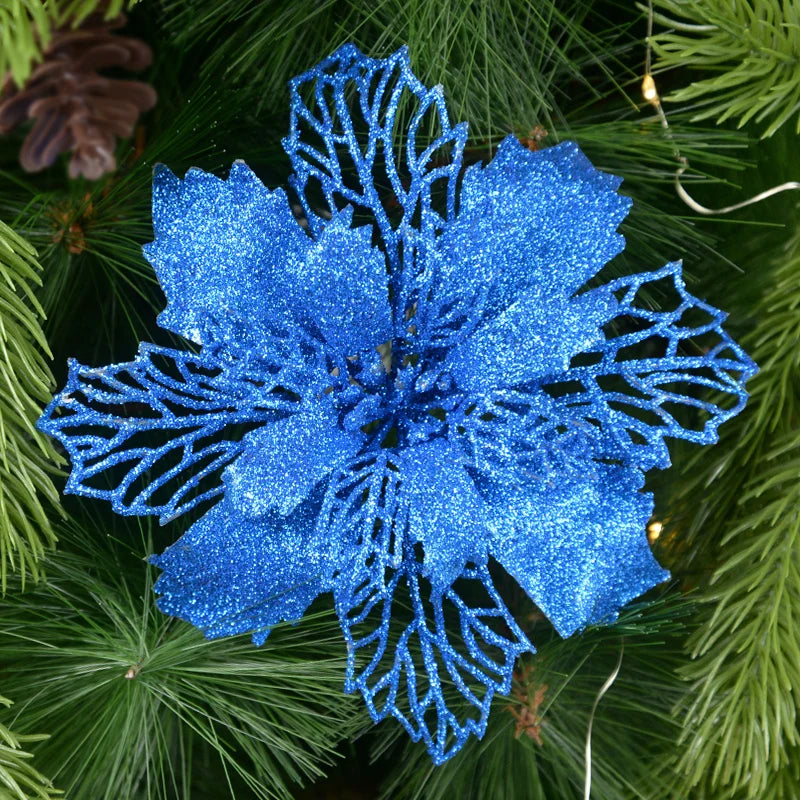 5pcs 9-16cm Glitter Artifical Christmas Flowers Christmas Tree Decorations for Home Fake Flowers Xmas Ornaments New Year Decor