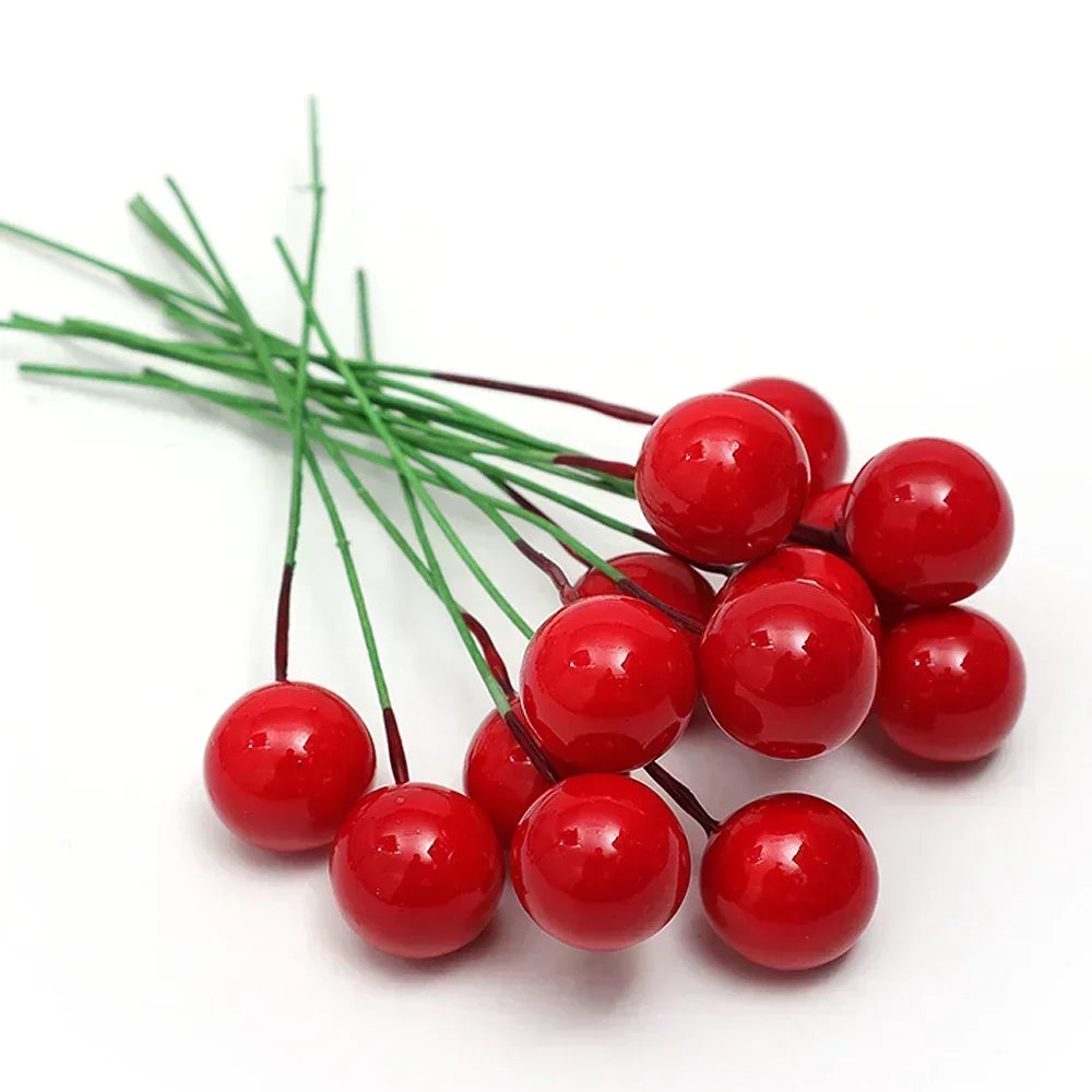 200/100/50Pcs Christmas Berries Simulation Berry Artificial Flower Red Fruit Cherry Plants Home Christmas Party DIY Decoration