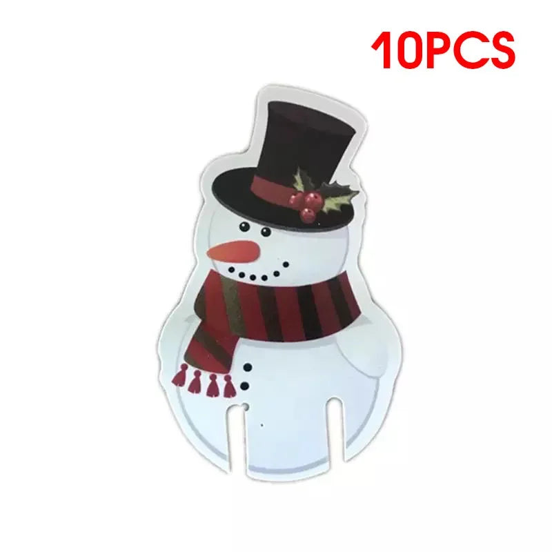 10pc/set Wine Cup Card Christmas Decor Santa Hat Glass Decor Xmas Tree Snowman Home Decoration Decor 2024 New Year Accessories