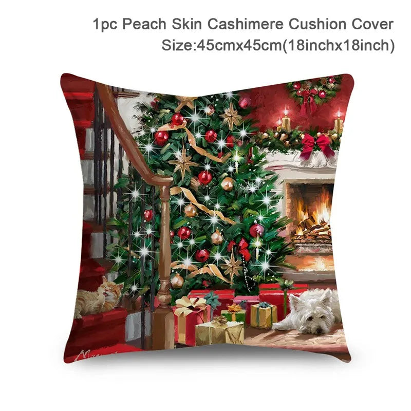Christmas Cushion Cover Xmas Decorations For Home 2024 Merry Christmas Ornament Pillowcase Natal Navidad New Year 2025 Gifts