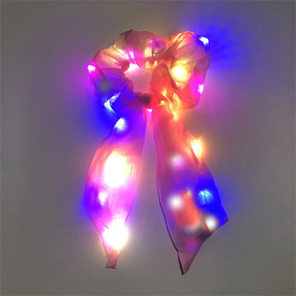 Led Luminous Bands Light Up Hair Bows Scrunchies Girls Headwear Hair Rope Hair Accessories Glow In The Dark Party Supplies