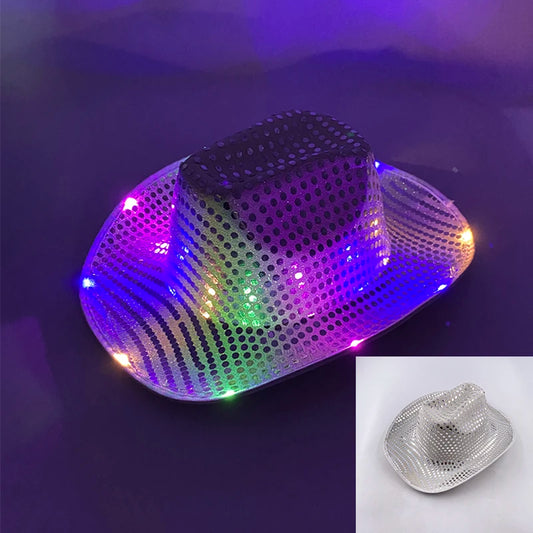 Holiday Light Up Supplies  Western Cowboy Hat Fluorescent Party Cap LED Cowboy Cowgirl Hat Shining Rave Party
