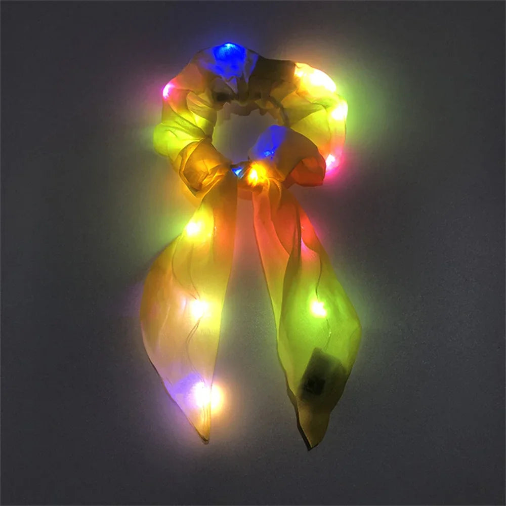 Led Luminous Bands Light Up Hair Bows Scrunchies Girls Headwear Hair Rope Hair Accessories Glow In The Dark Party Supplies
