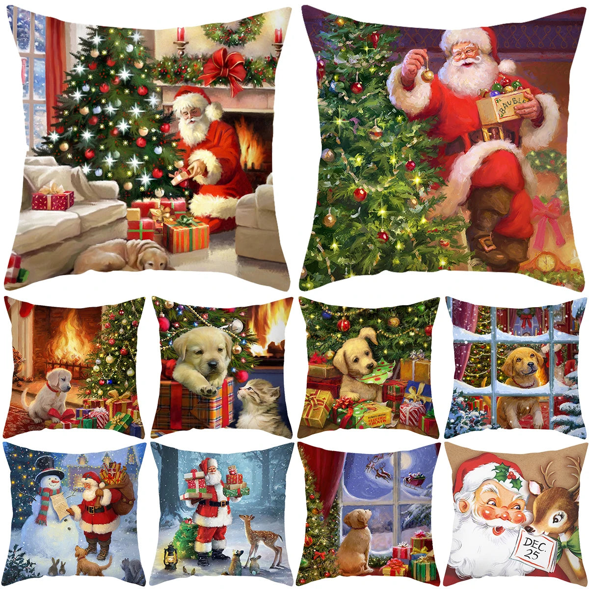 Christmas Cushion Cover Xmas Decorations For Home 2024 Merry Christmas Ornament Pillowcase Natal Navidad New Year 2025 Gifts